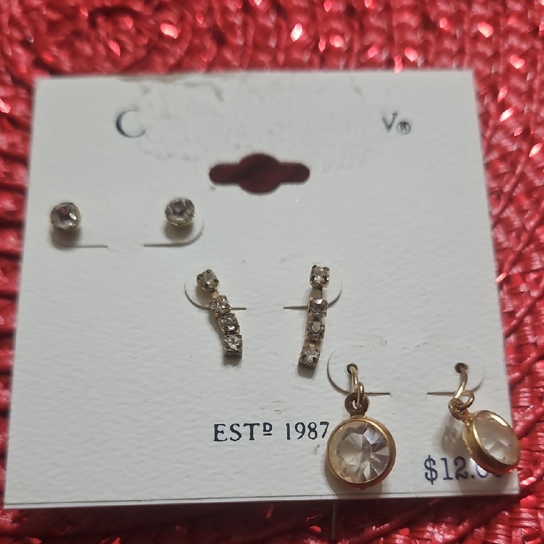 Croft Barrow Gold-Tone Clear Crystal Earring Set 7$